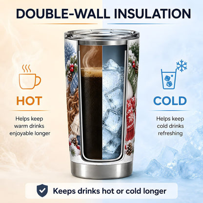 Girl and Snowman Tumbler 20oz, Winter Friendship Art
