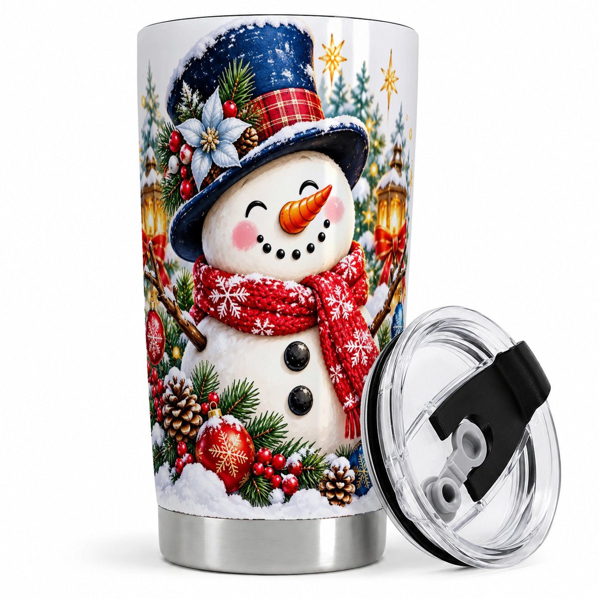 Christmas Snowman Tumbler 20oz, Festive Winter Art