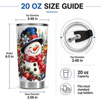 #pl[20oz|Steel] Christmas Snowman Tumbler 20oz, Festive Winter Art
