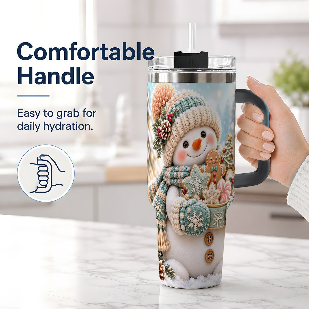 #pl[40oz|Black] Christmas Snowman with Cookies Tumbler 40oz