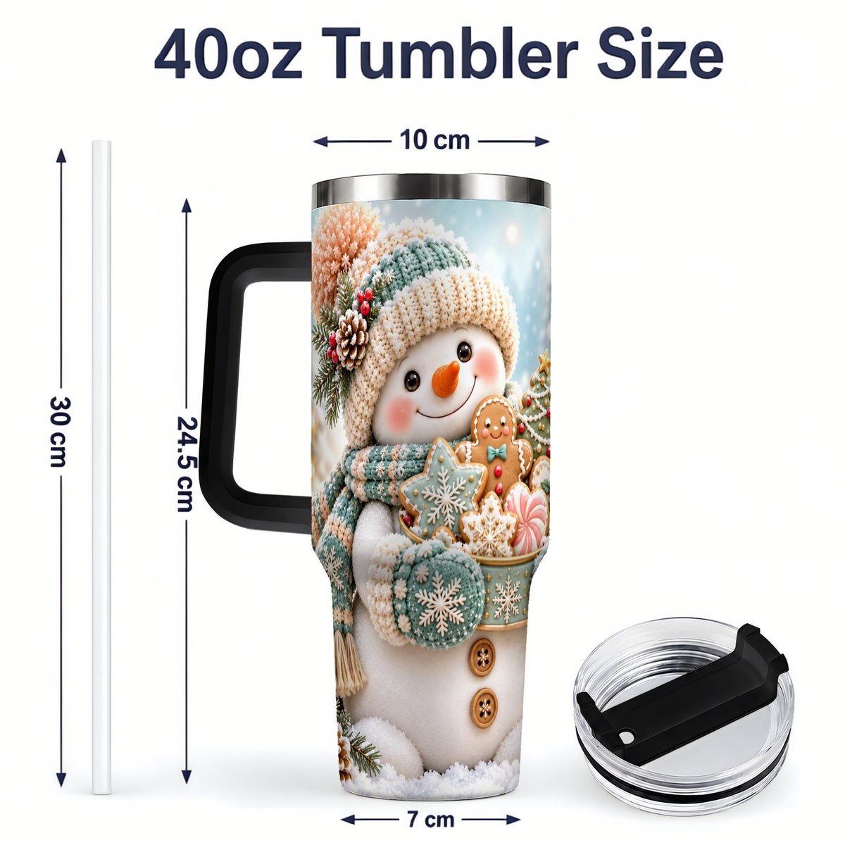 #pl[40oz|Black] Christmas Snowman with Cookies Tumbler 40oz