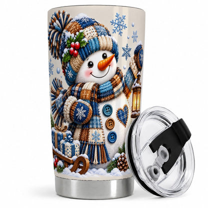 Patchwork Snowman Tumbler 20oz, Cozy Winter Art