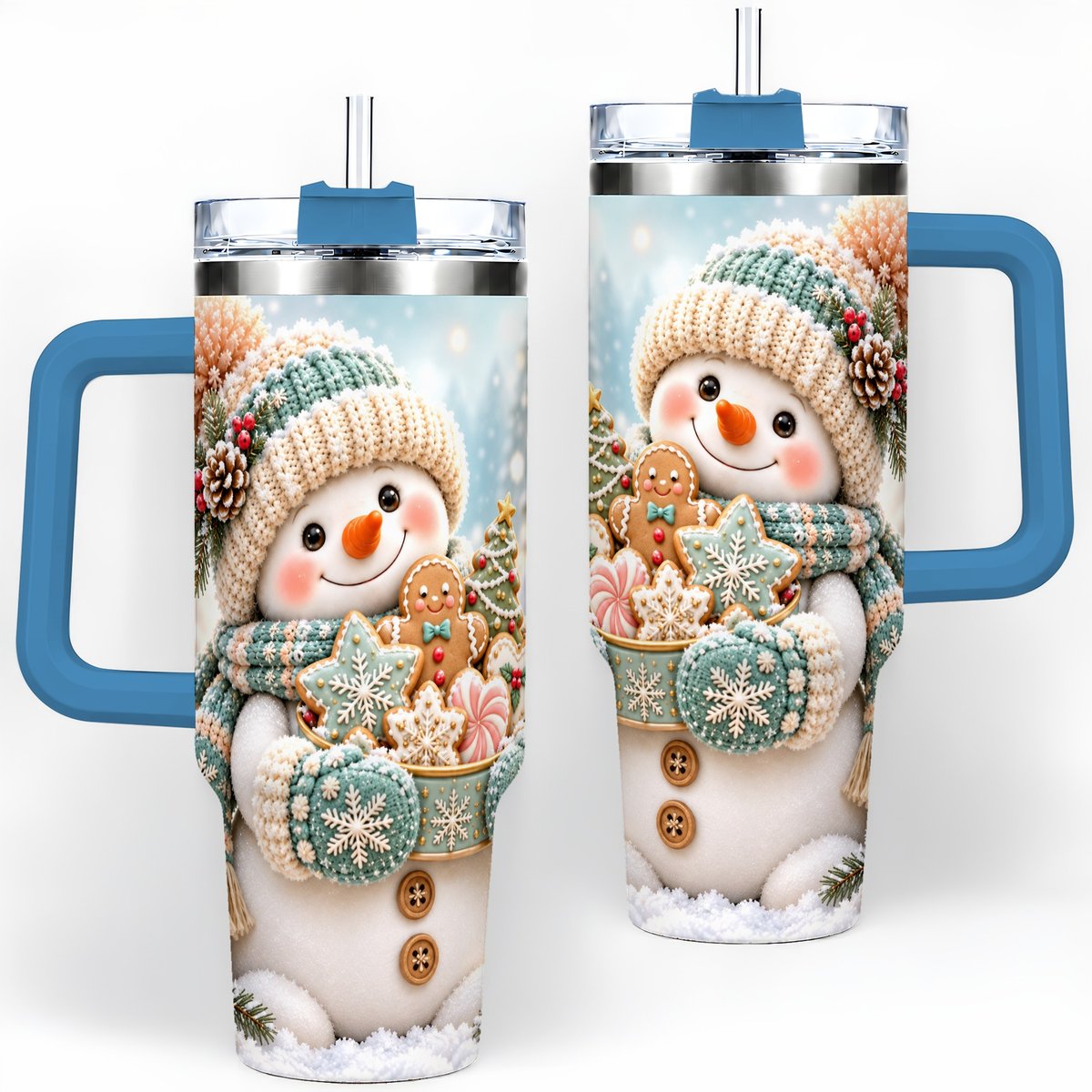 #pl[40oz|Blue] Christmas Snowman with Cookies Tumbler 40oz