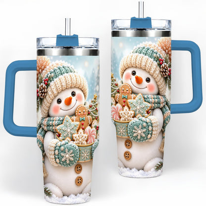 #pl[40oz|Blue] Christmas Snowman with Cookies Tumbler 40oz