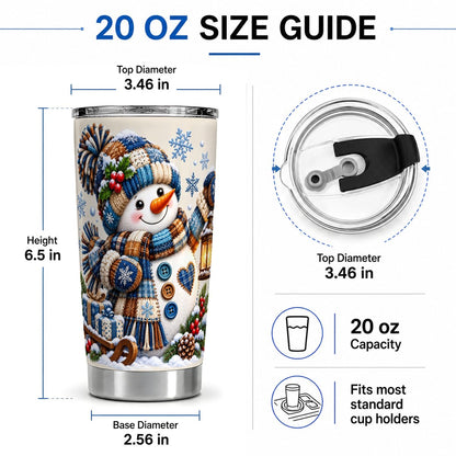 #pl[20oz|Steel] Patchwork Snowman Tumbler 20oz, Cozy Winter Art