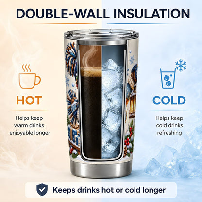 Patchwork Snowman Tumbler 20oz, Cozy Winter Art