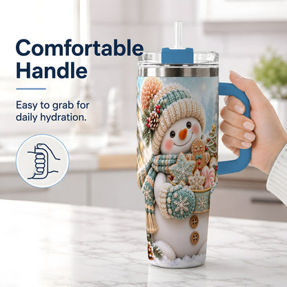 #pl[40oz|Blue] Christmas Snowman with Cookies Tumbler 40oz