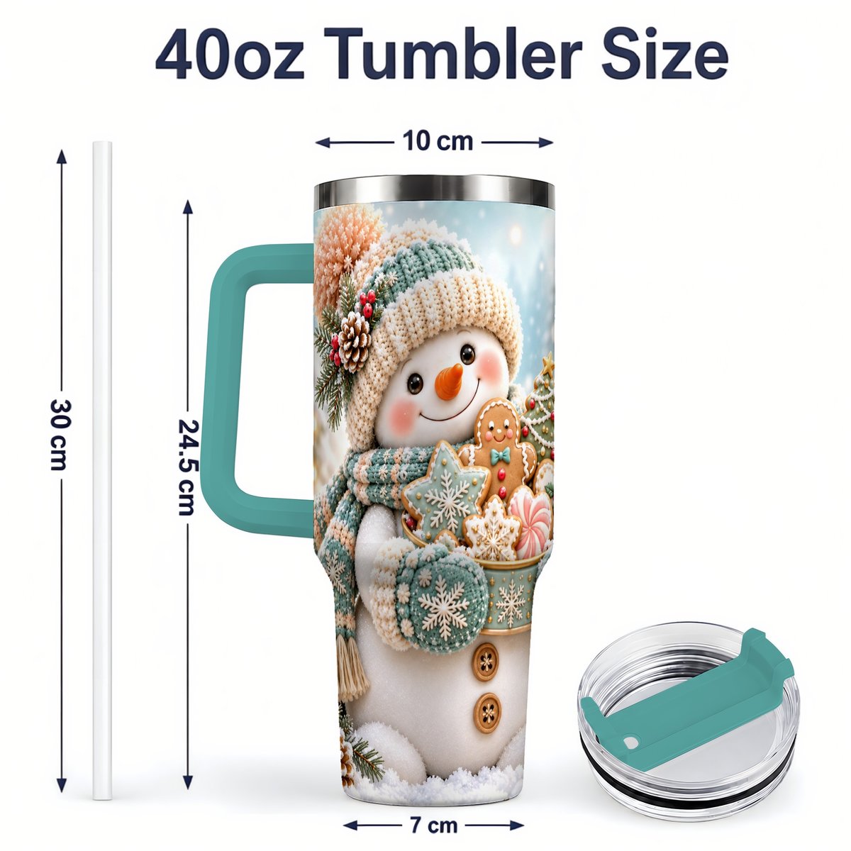 #pl[40oz|Green] Christmas Snowman with Cookies Tumbler 40oz