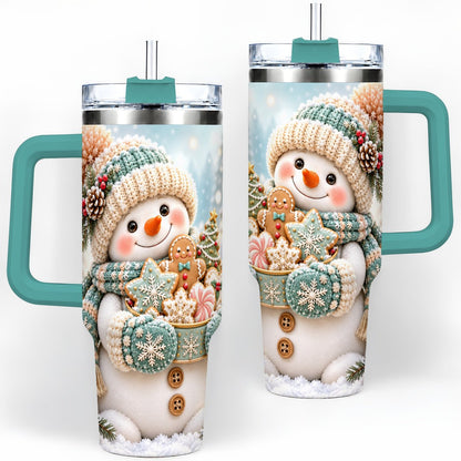 #pl[40oz|Green] Christmas Snowman with Cookies Tumbler 40oz