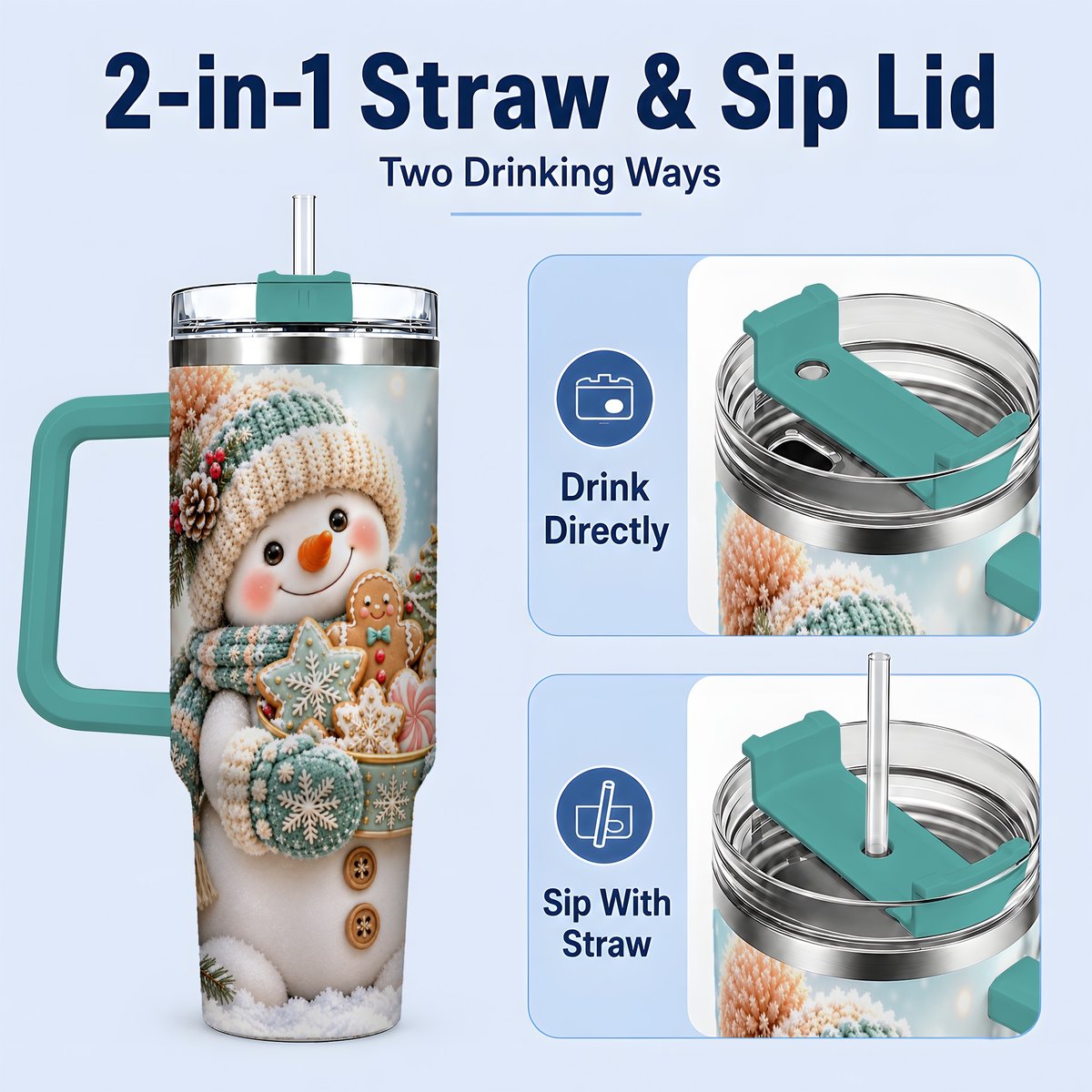 #pl[40oz|Green] Christmas Snowman with Cookies Tumbler 40oz