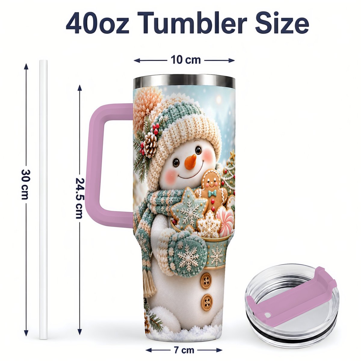 #pl[40oz|Pink] Christmas Snowman with Cookies Tumbler 40oz