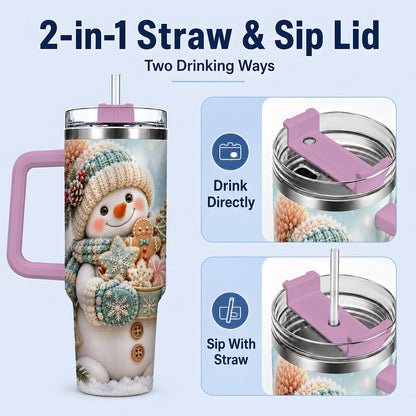 #pl[40oz|Pink] Christmas Snowman with Cookies Tumbler 40oz