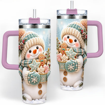 #pl[40oz|Pink] Christmas Snowman with Cookies Tumbler 40oz