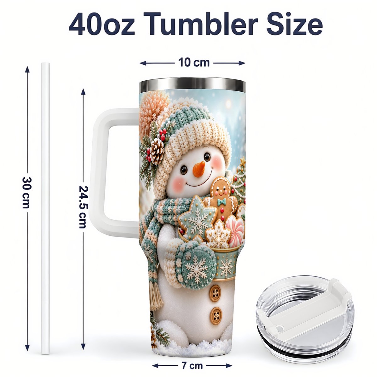 #pl[40oz|White] Christmas Snowman with Cookies Tumbler 40oz