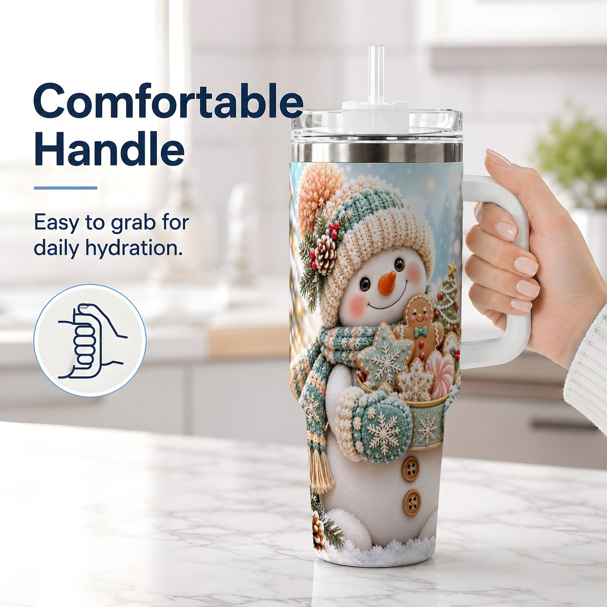 #pl[40oz|White] Christmas Snowman with Cookies Tumbler 40oz