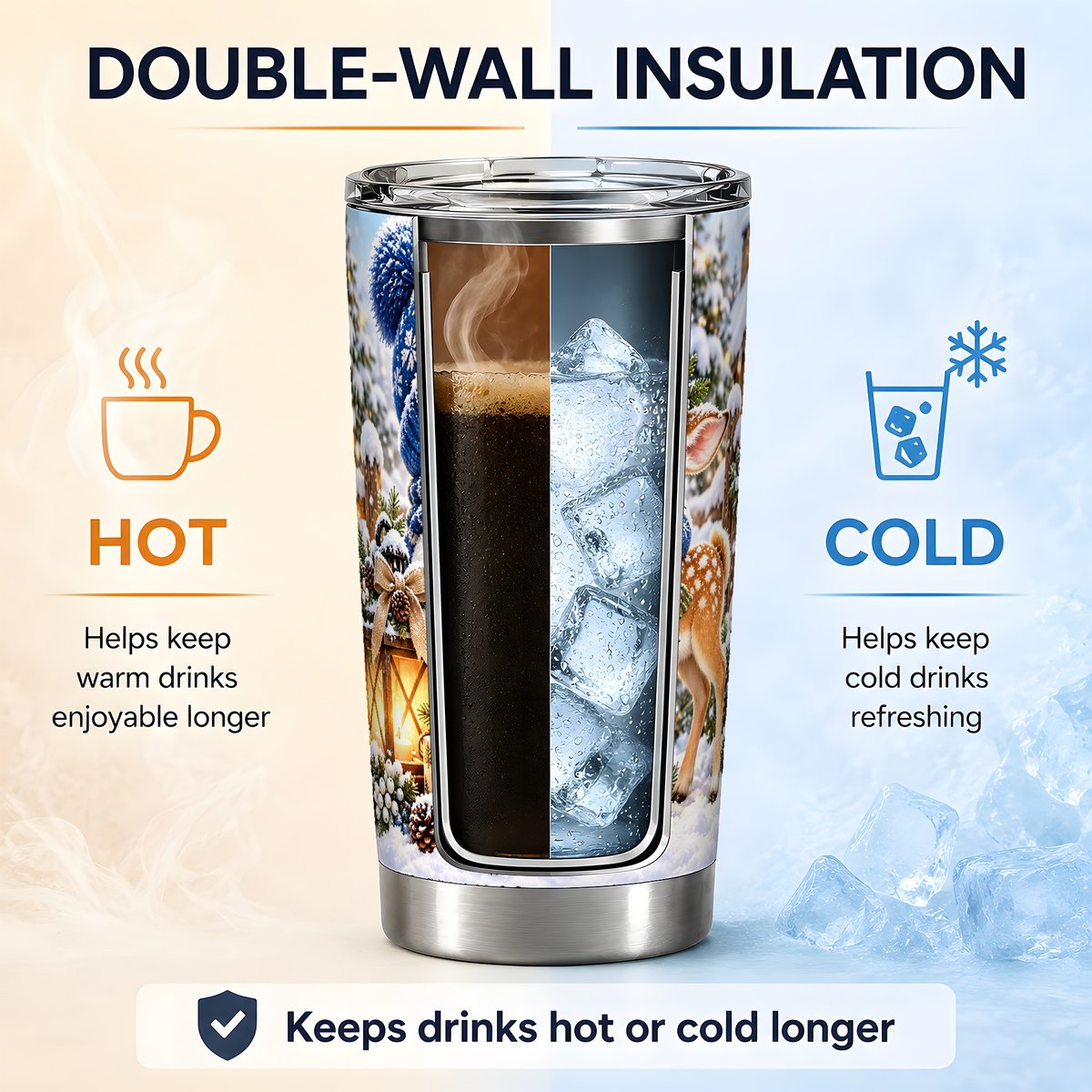 Snowman and Deer Tumbler 20oz, Winter Woodland Art