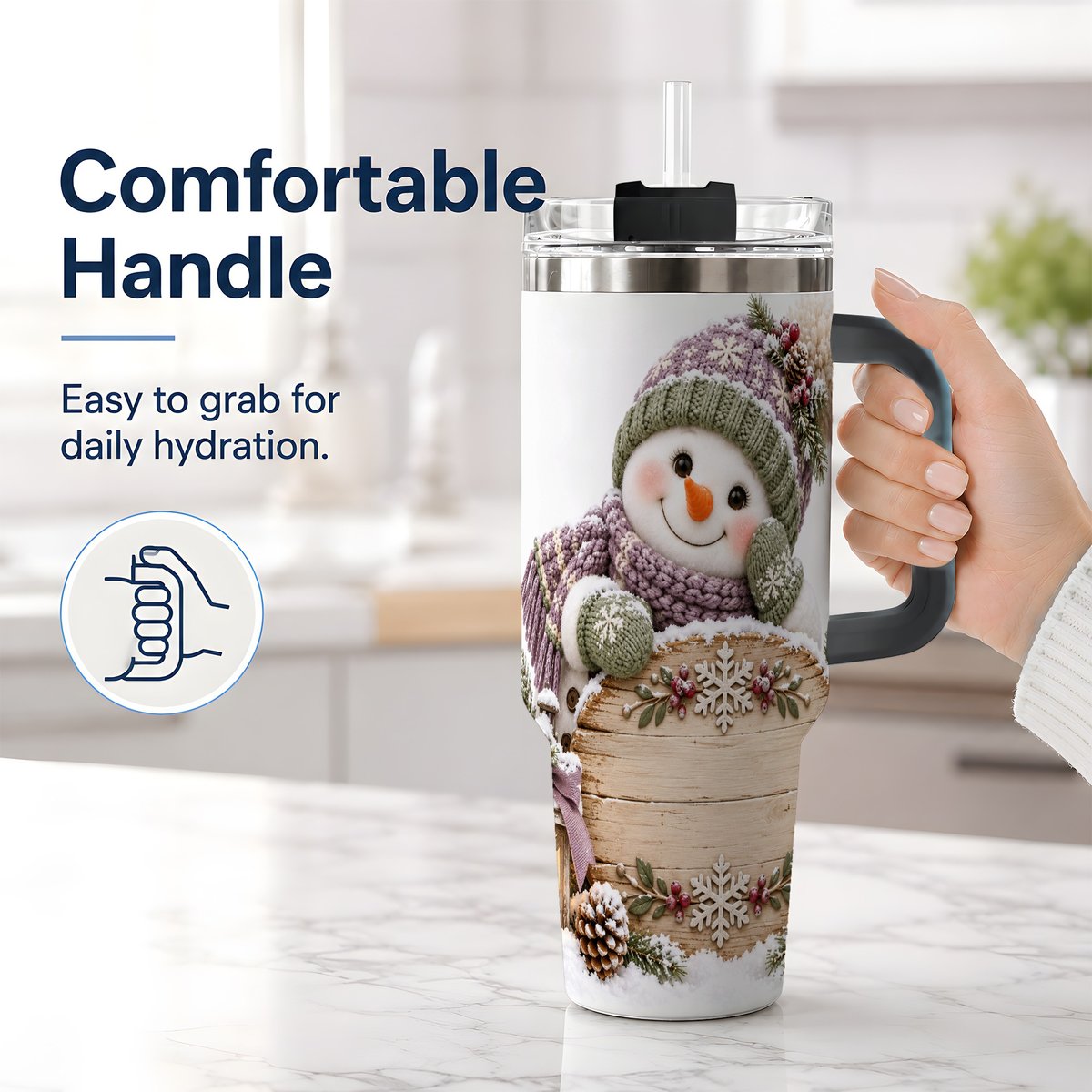 #pl[40oz|Black] Winter Snowman with Rustic Sign Tumbler 40oz