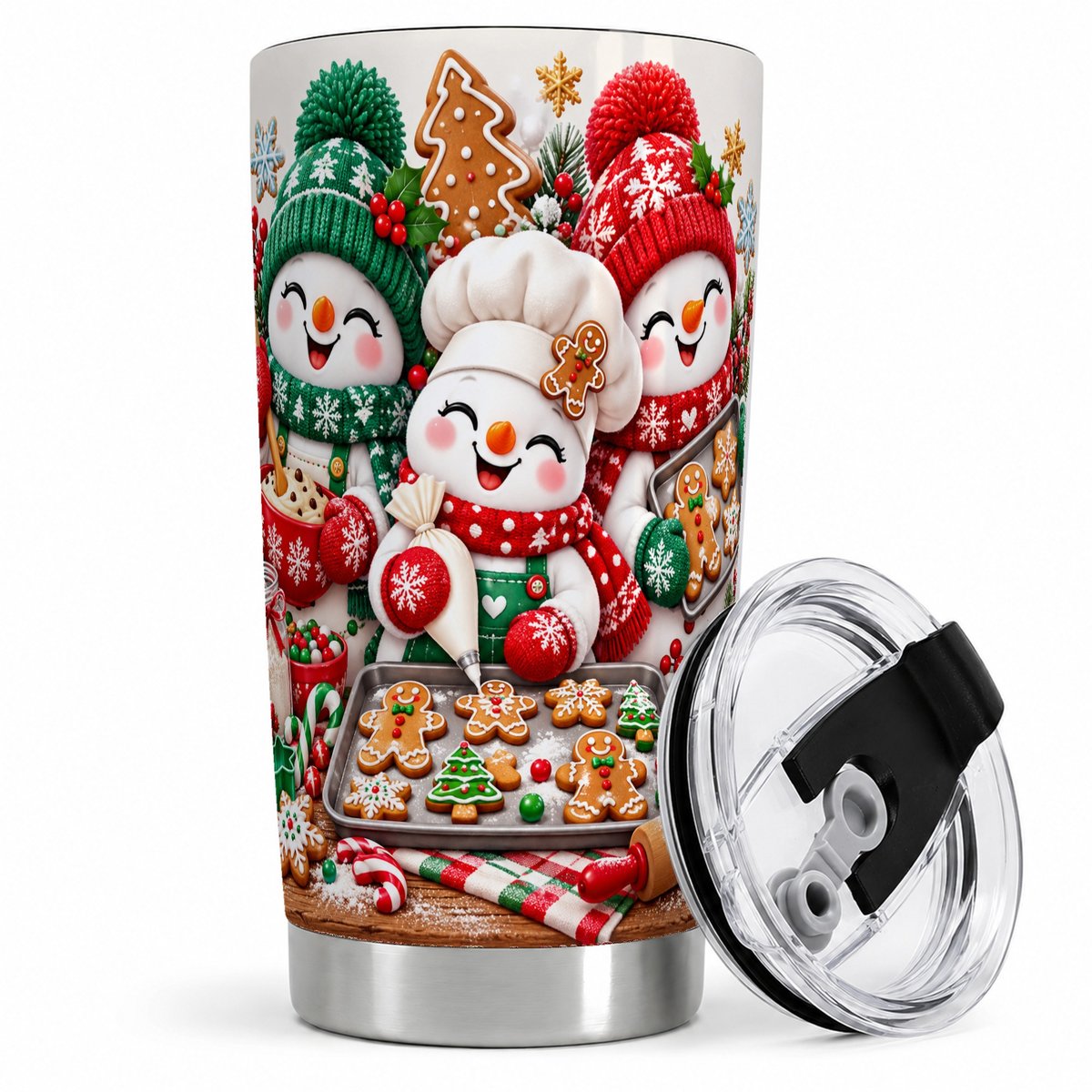 Christmas Baking Snowmen Tumbler 20oz, Cookie Artwork