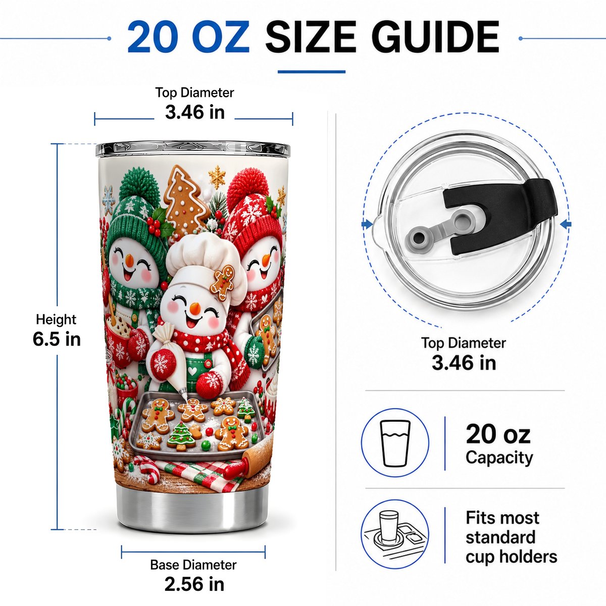 #pl[20oz|Steel] Christmas Baking Snowmen Tumbler 20oz, Cookie Artwork