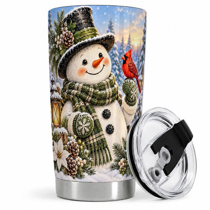 Snowman with Cardinal Tumbler 20oz, Woodland Winter Art
