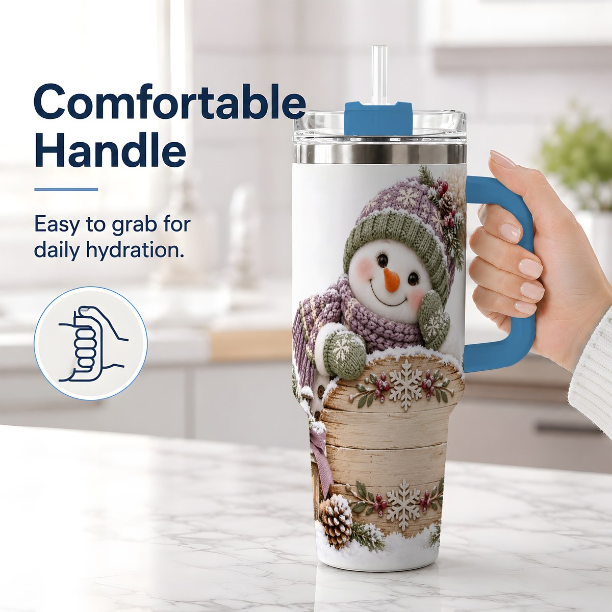 #pl[40oz|Blue] Winter Snowman with Rustic Sign Tumbler 40oz