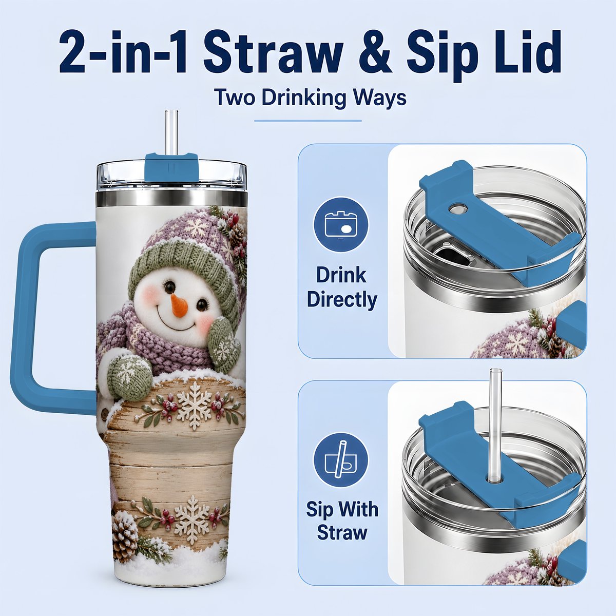 #pl[40oz|Blue] Winter Snowman with Rustic Sign Tumbler 40oz