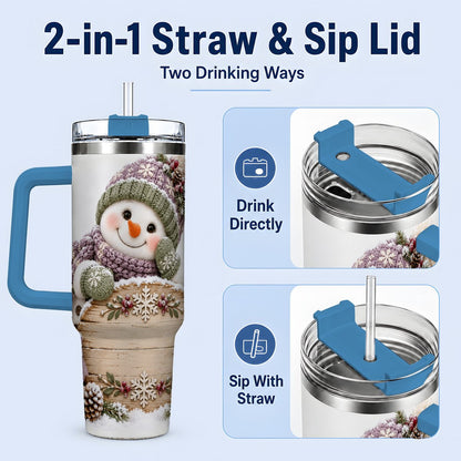#pl[40oz|Blue] Winter Snowman with Rustic Sign Tumbler 40oz