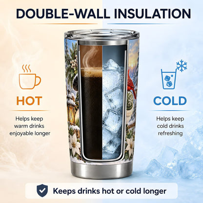 Snowman with Cardinal Tumbler 20oz, Woodland Winter Art