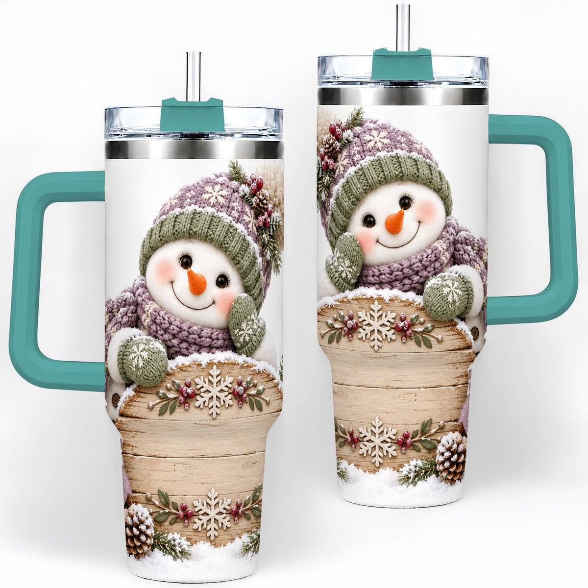 #pl[40oz|Green] Winter Snowman with Rustic Sign Tumbler 40oz