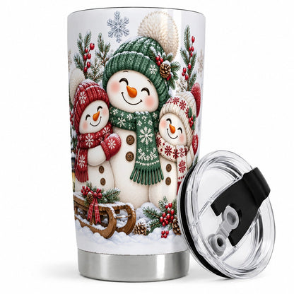 Snowman Trio Tumbler 20oz, Cozy Christmas Artwork