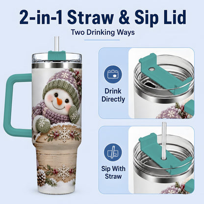 #pl[40oz|Green] Winter Snowman with Rustic Sign Tumbler 40oz