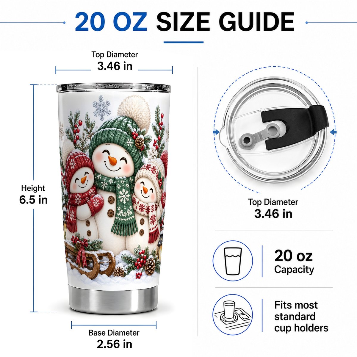 #pl[20oz|Steel] Snowman Trio Tumbler 20oz, Cozy Christmas Artwork