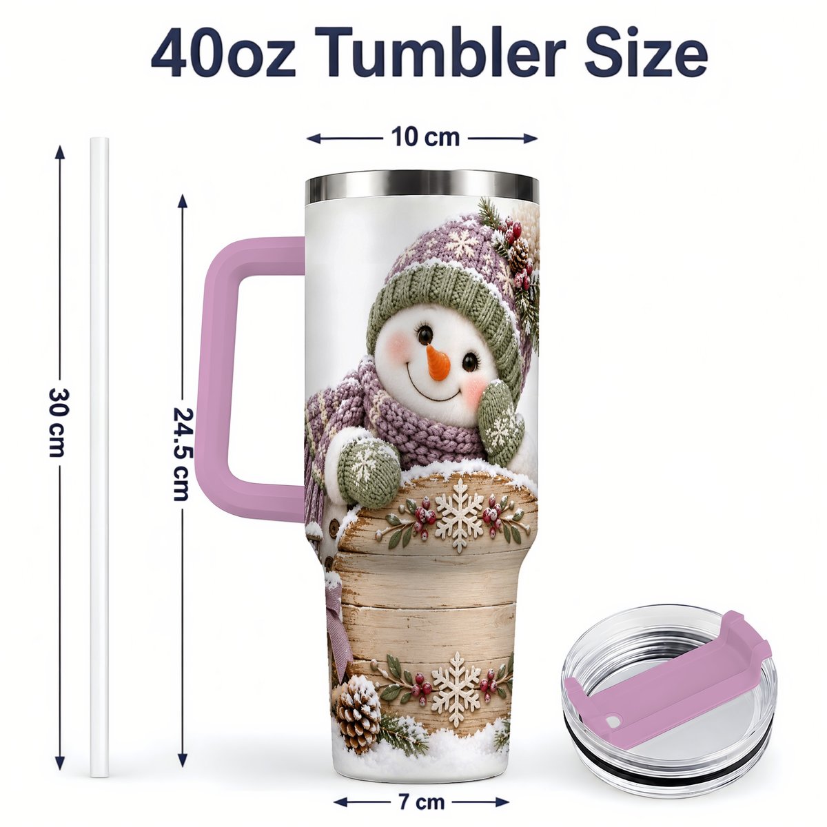 #pl[40oz|Pink] Winter Snowman with Rustic Sign Tumbler 40oz