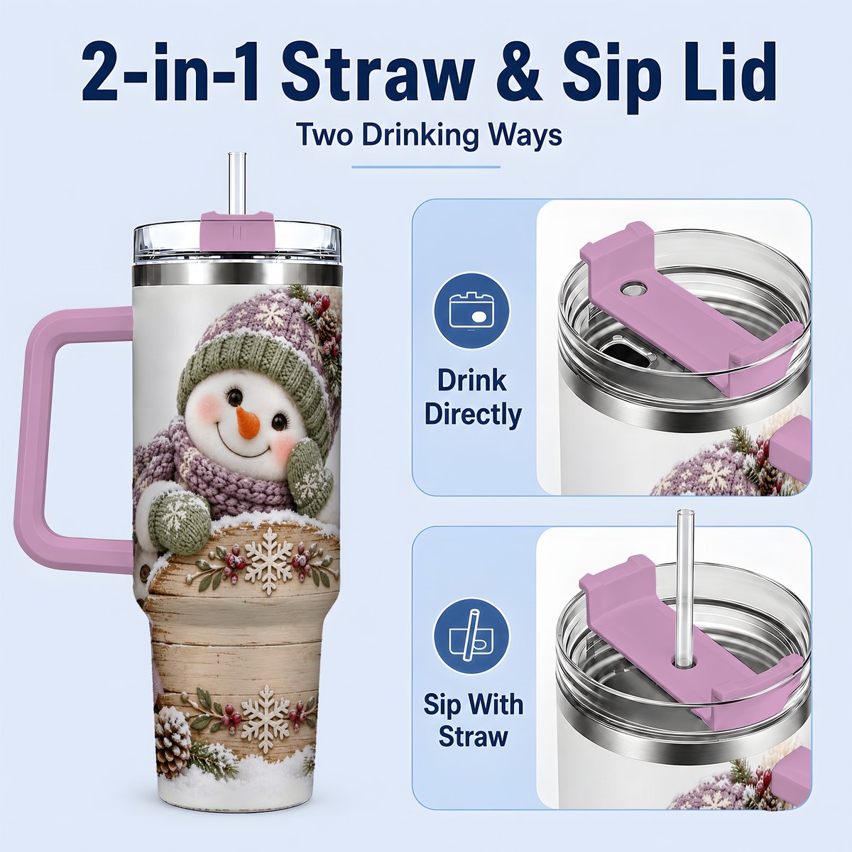 #pl[40oz|Pink] Winter Snowman with Rustic Sign Tumbler 40oz