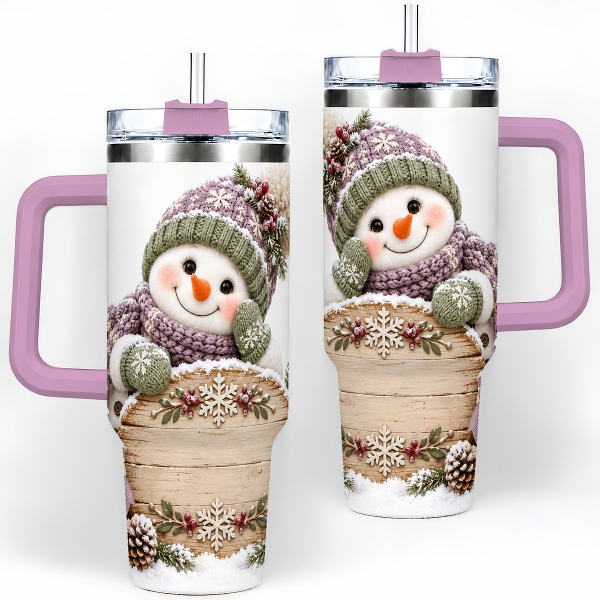 #pl[40oz|Pink] Winter Snowman with Rustic Sign Tumbler 40oz