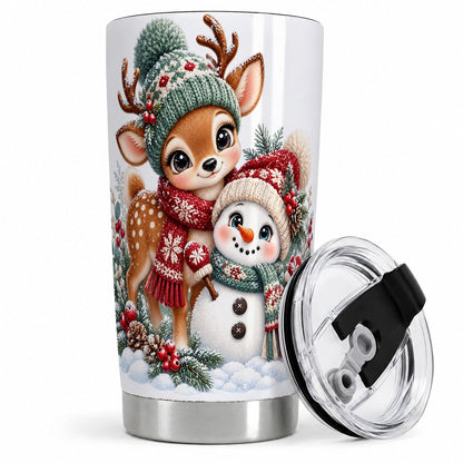 Christmas Deer and Snowman Tumbler 20oz, Winter Art
