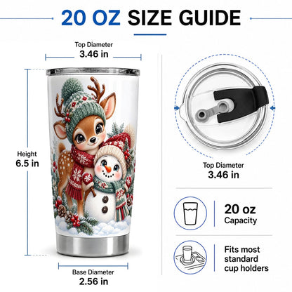 #pl[20oz|Steel] Christmas Deer and Snowman Tumbler 20oz, Winter Art