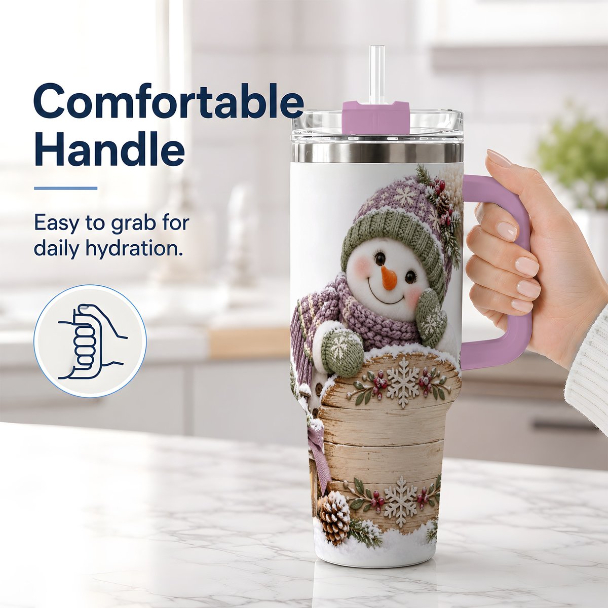 #pl[40oz|Pink] Winter Snowman with Rustic Sign Tumbler 40oz