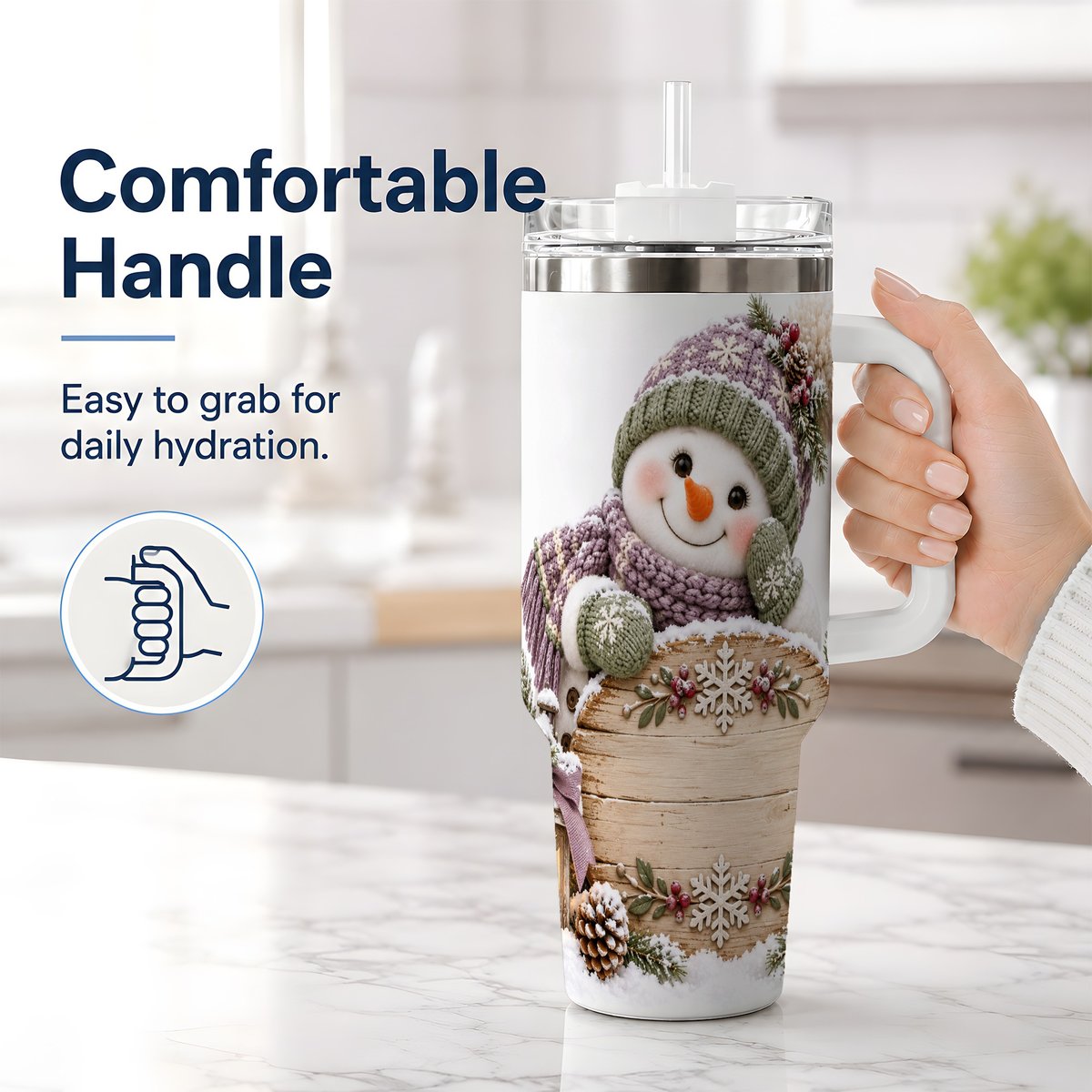 #pl[40oz|White] Winter Snowman with Rustic Sign Tumbler 40oz