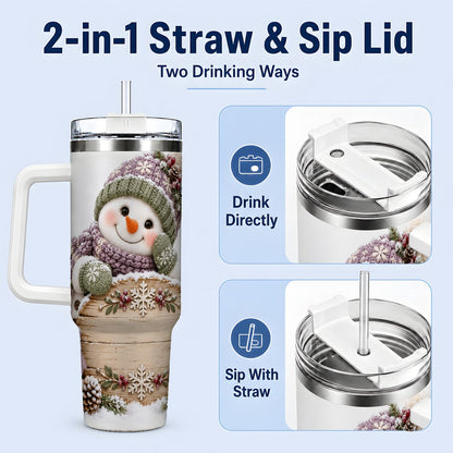 #pl[40oz|White] Winter Snowman with Rustic Sign Tumbler 40oz