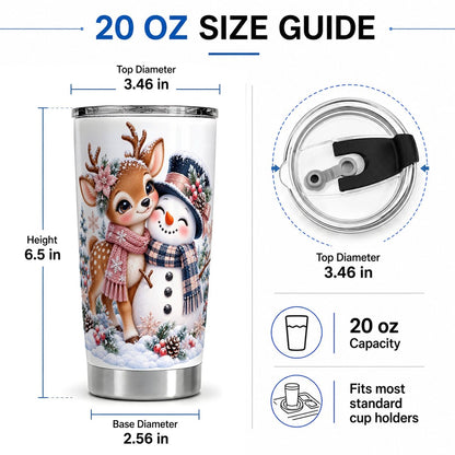 #pl[20oz|Steel] Christmas Reindeer and Snowman Tumbler 20oz, Winter Art