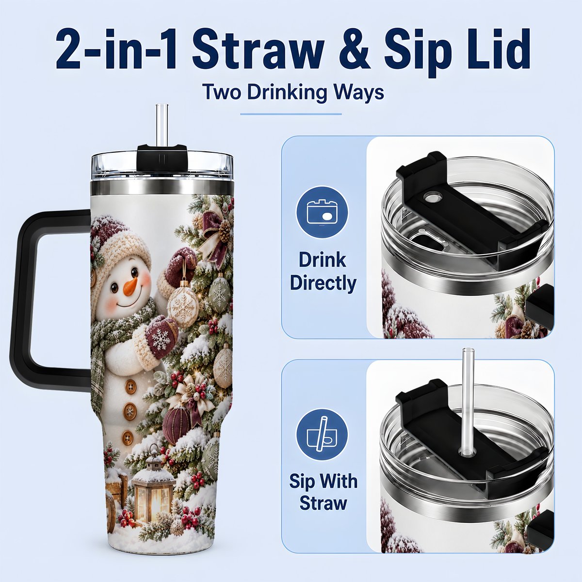 #pl[40oz|Black] Christmas Snowman Decorating Tree Tumbler 40oz