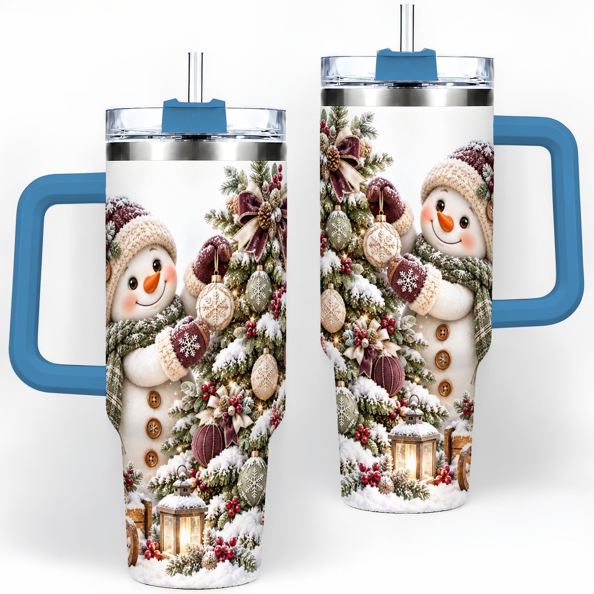#pl[40oz|Blue] Christmas Snowman Decorating Tree Tumbler 40oz