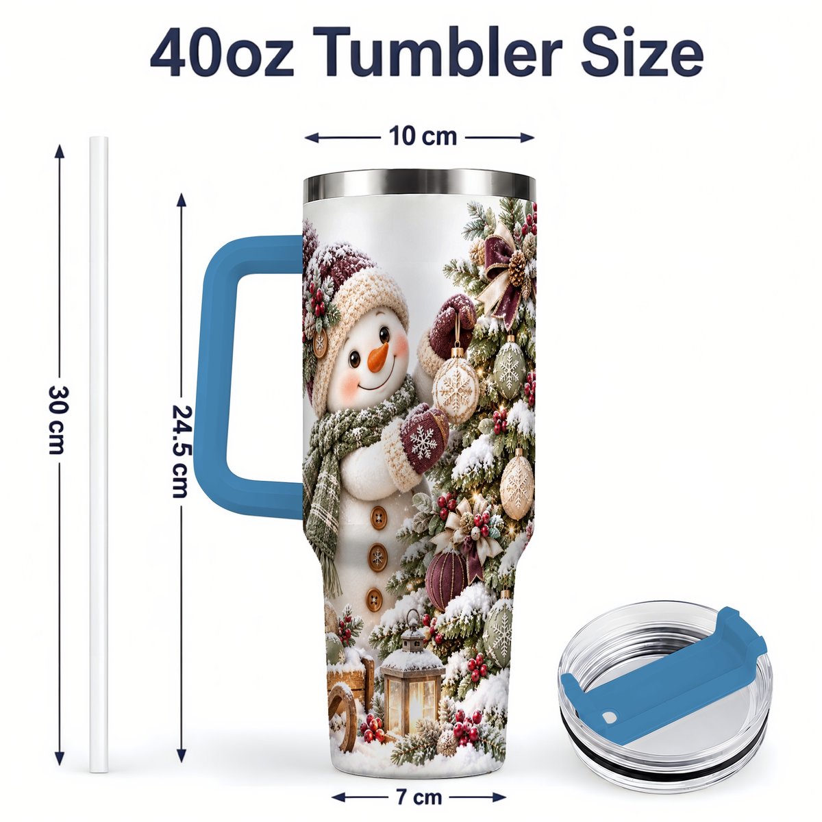 #pl[40oz|Blue] Christmas Snowman Decorating Tree Tumbler 40oz