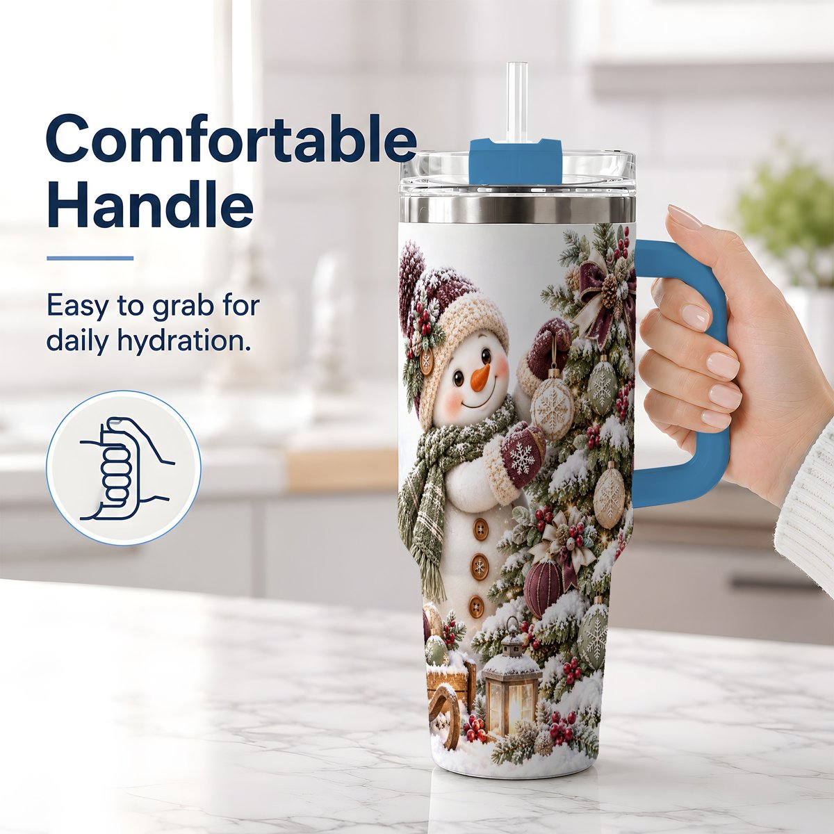 #pl[40oz|Blue] Christmas Snowman Decorating Tree Tumbler 40oz