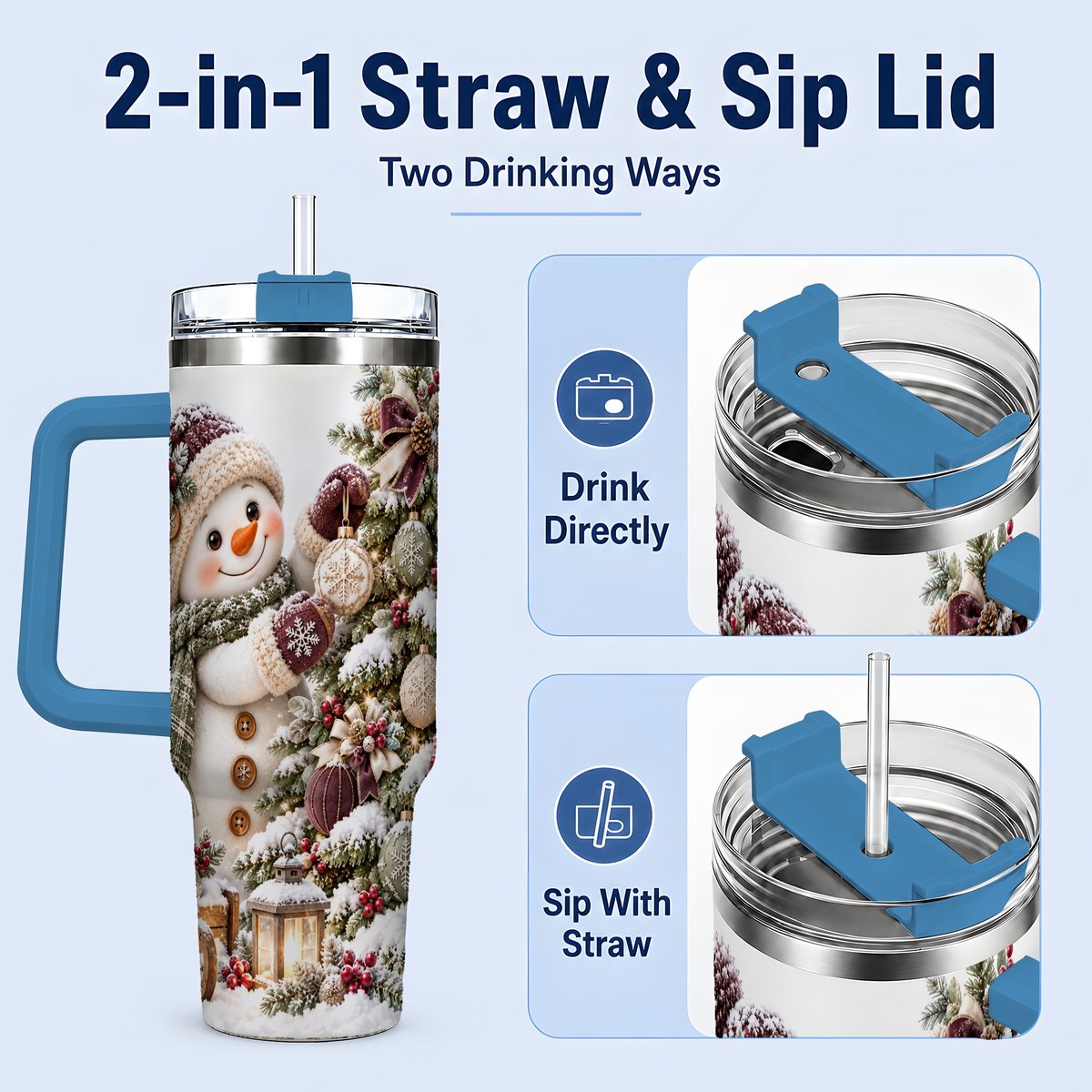 #pl[40oz|Blue] Christmas Snowman Decorating Tree Tumbler 40oz