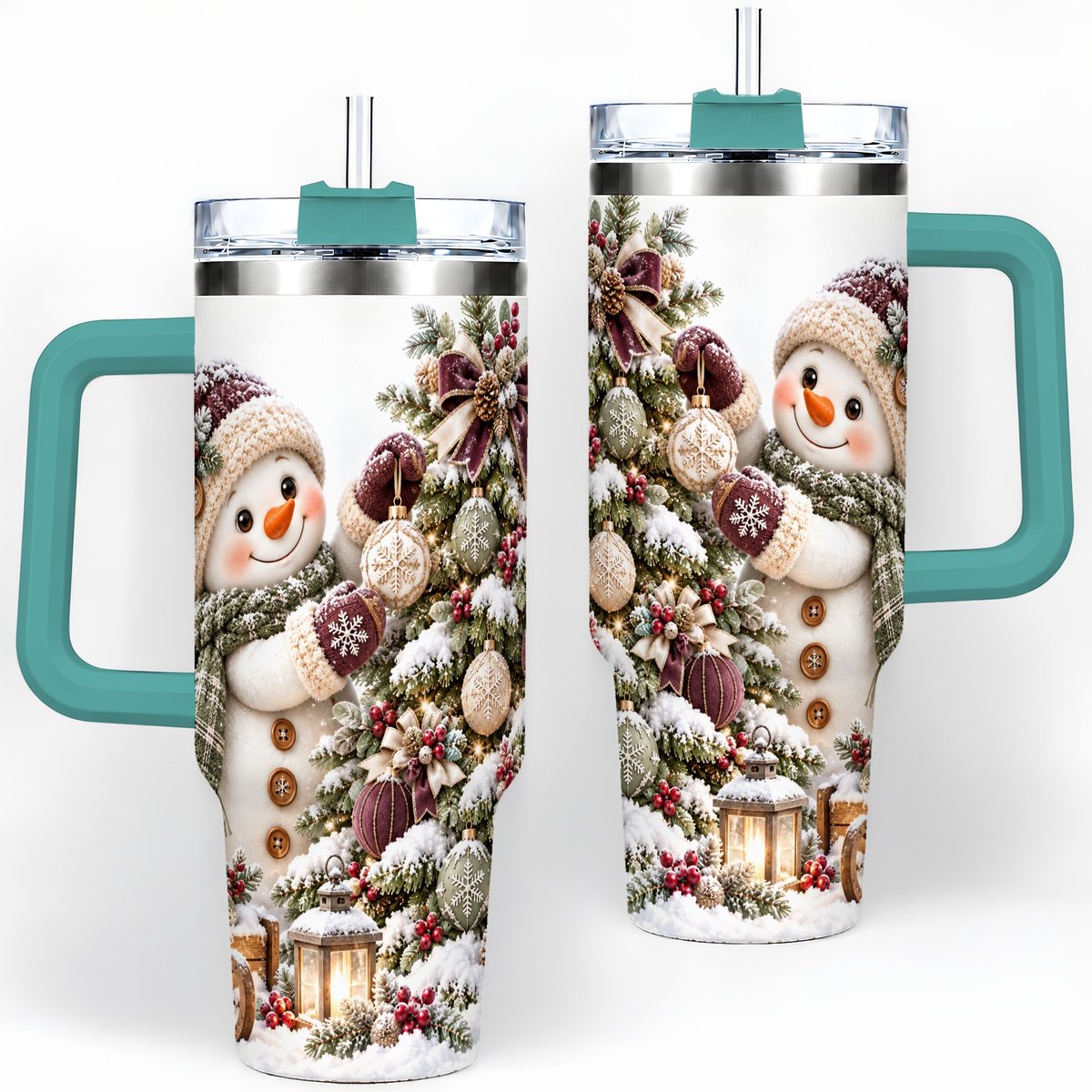 #pl[40oz|Green] Christmas Snowman Decorating Tree Tumbler 40oz