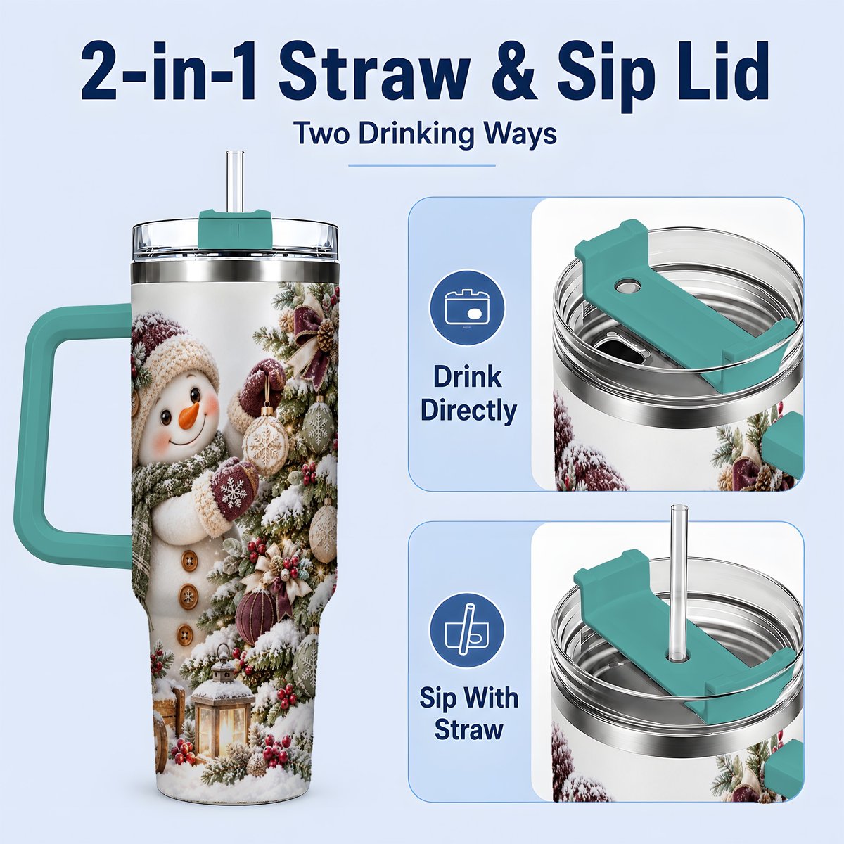#pl[40oz|Green] Christmas Snowman Decorating Tree Tumbler 40oz