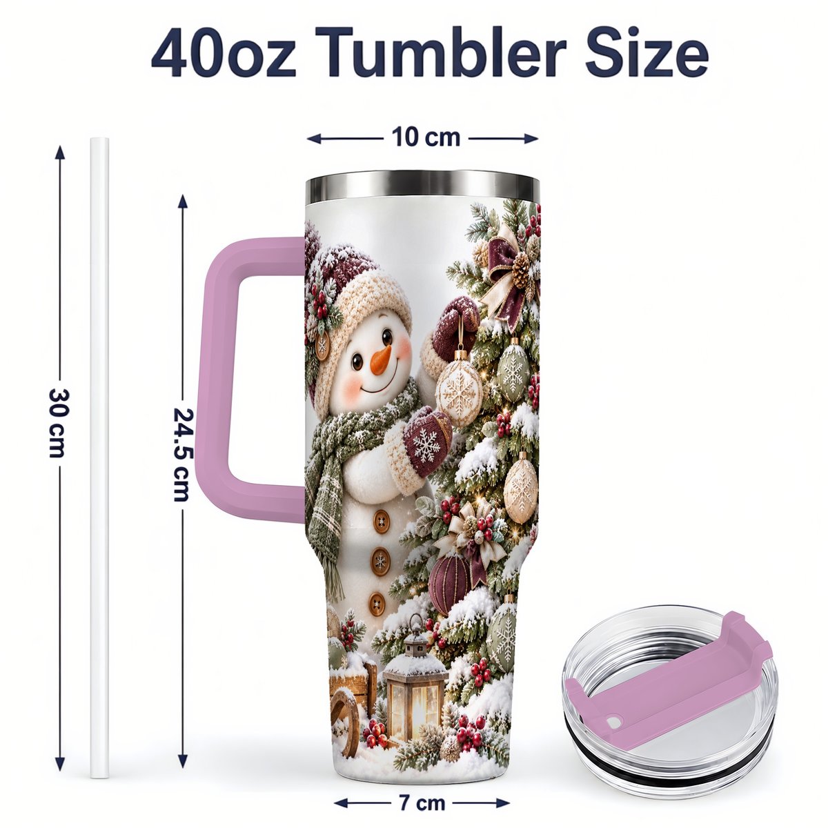 #pl[40oz|Pink] Christmas Snowman Decorating Tree Tumbler 40oz