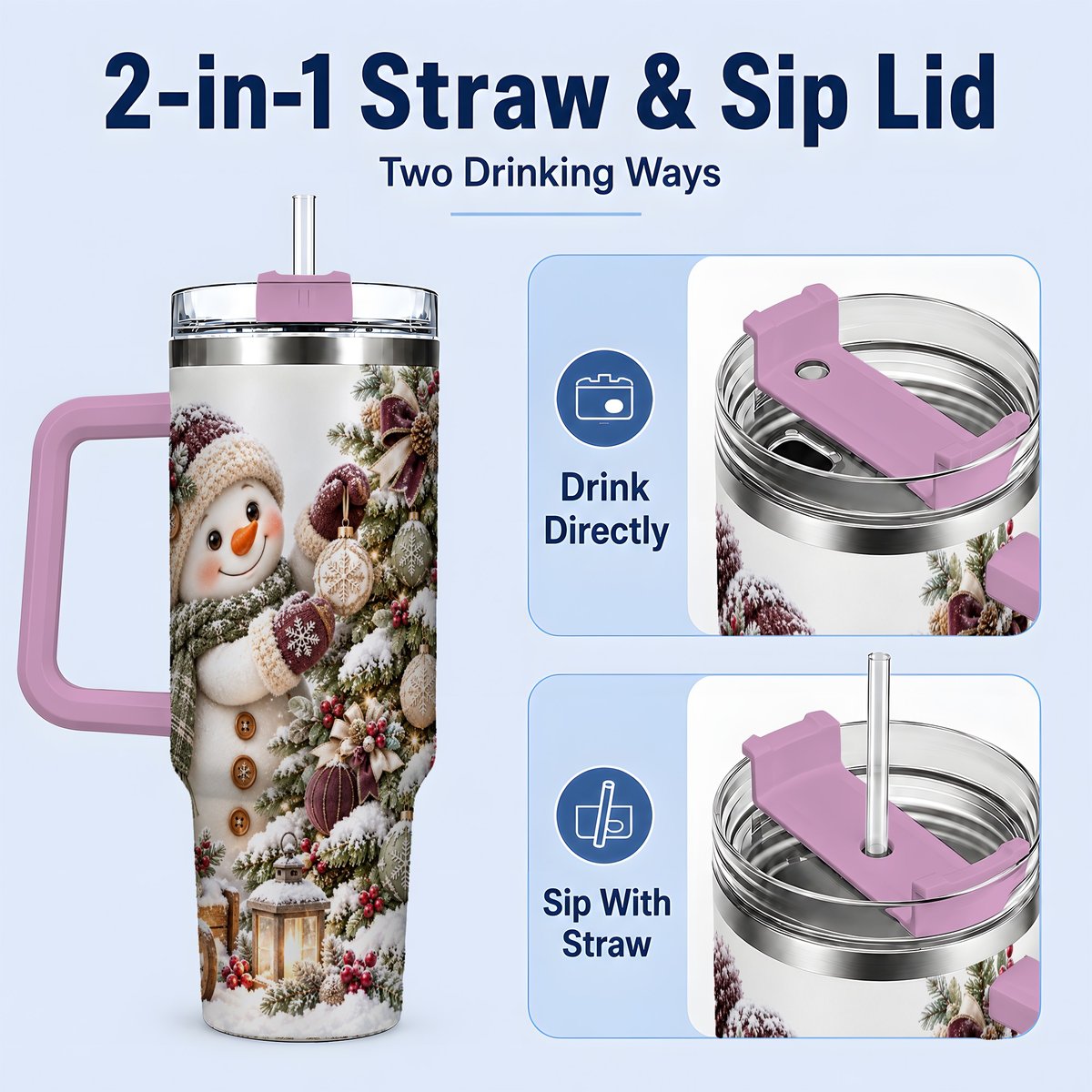 #pl[40oz|Pink] Christmas Snowman Decorating Tree Tumbler 40oz